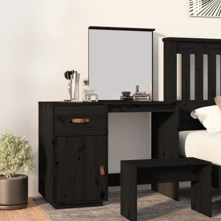 Mesa tocador de madera maciza de pino negra 95x50x134 cm by vidaXL, Bedroom Dressers - Ref: Foro24-820091, Price: 149,50 €, D...