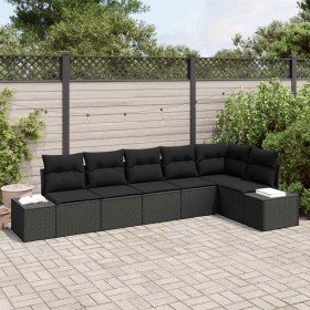 Conjunto de sofá de jardín con cojín 6 pcs Negro Poliratán