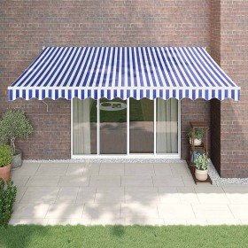 Toldo retráctil aluminio y tela azul y blanco 4,5x3 m Toldo retráctil aluminio y tela azul y blanco 4,5x3 m