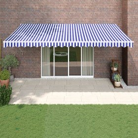 Toldo retráctil aluminio y tela azul y blanco 5x3 m Toldo retráctil aluminio y tela azul y blanco 5x3 m