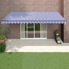 Toldo retráctil aluminio y tela azul y blanco 5x3 m Toldo retráctil aluminio y tela azul y blanco 5x3 m