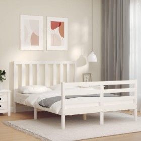 White solid wood bed frame with headboard 120x200 cm by vidaXL, Beds and slatted bases - Ref: Foro24-3193852, Price: 122,51 €...
