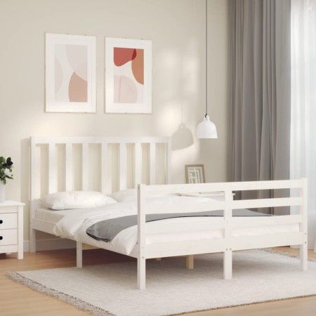 White solid wood bed frame with headboard 120x200 cm by vidaXL, Beds and slatted bases - Ref: Foro24-3193852, Price: 124,22 €...