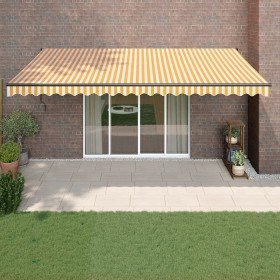 Toldo retráctil aluminio y tela amarillo y blanco 5x3 m Toldo retráctil aluminio y tela amarillo y blanco 5x3 m