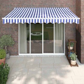 Toldo retráctil automático azul y blanco 3,5x2,5 m Toldo retráctil automático azul y blanco 3,5x2,5 m