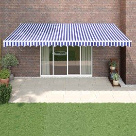 Toldo retráctil automático azul y blanco 5x3 m Toldo retráctil automático azul y blanco 5x3 m