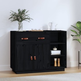 Sideboard aus massivem schwarzem Kiefernholz, 98,5 x 40 x 75 cm von vidaXL, Sideboards - Ref: Foro24-820141, Preis: 149,86 €,...