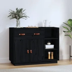 Sideboard aus massivem schwarzem Kiefernholz, 98,5 x 40 x 75 cm von vidaXL, Sideboards - Ref: Foro24-820141, Preis: 147,56 €,...
