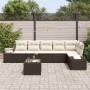 Conjunto de sofá de jardín 7 pcs Marrón y crema Poliratán