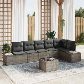 Conjunto de sofá de jardín con cojín 7 pcs Gris Poliratán