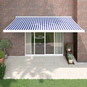Toldo retráctil aluminio y tela azul y blanco 4x3 m Toldo retráctil aluminio y tela azul y blanco 4x3 m