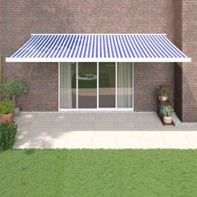 Toldo retráctil aluminio y tela azul y blanco 5x3 m Toldo retráctil aluminio y tela azul y blanco 5x3 m