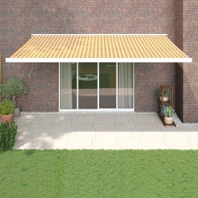 Toldo retráctil aluminio y tela amarillo y blanco 5x3 m Toldo retráctil aluminio y tela amarillo y blanco 5x3 m