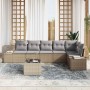 Conjunto de sofá de jardín 7 pcs beige y gris Poliratán