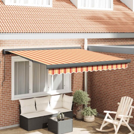 Toldo retráctil aluminio y tela blanco y amarillo 3x2,5 m