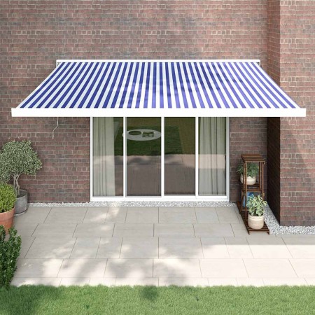 Toldo retráctil aluminio y tela azul y blanco 4x3 m