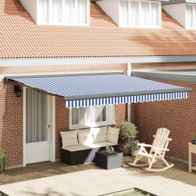 Toldo retráctil aluminio y tela azul y blanco 4x3 m