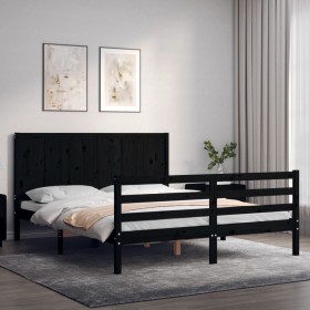 Estructura de cama con cabecero madera maciza negr