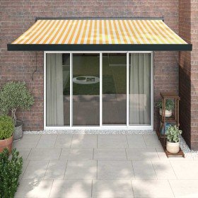 Toldo retráctil aluminio y tela amarillo y blanco 3,5x2,5 m Toldo retráctil aluminio y tela amarillo y blanco 3,5x2,5 m