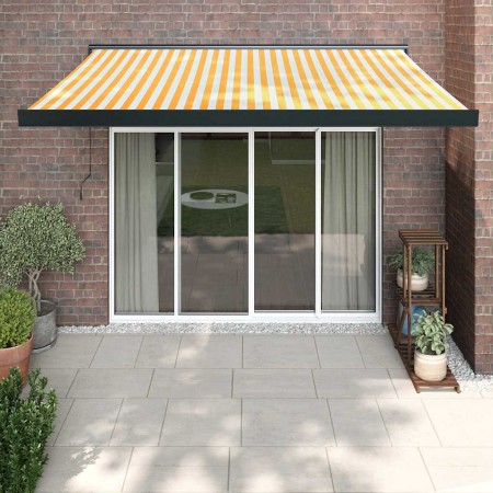 Toldo retráctil aluminio y tela amarillo y blanco 3,5x2,5 m