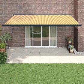 Toldo retráctil aluminio y tela amarillo y blanco 5x3 m Toldo retráctil aluminio y tela amarillo y blanco 5x3 m