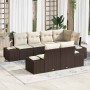Conjunto de sofá de jardín 7 pcs Marrón y crema Poliratán