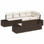 Conjunto de sofá de jardín 7 pcs Marrón y crema Poliratán
