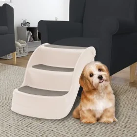 Folding dog ladder 3 steps cream plastic 50x38x38cm by vidaXL, Pet Steps and Ramps - Ref: Foro24-152233, Price: 53,47 €, Disc...