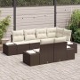 Conjunto de sofá de jardín 7 pcs Marrón y crema Poliratán