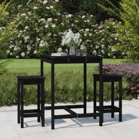 Set de mesa y taburetes altos jardín 3 pzas madera pino negro