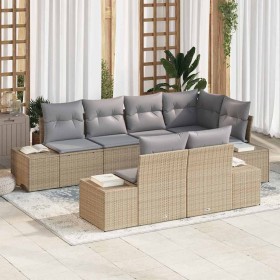 Conjunto de sofá de jardín 7 pcs beige y gris Poliratán