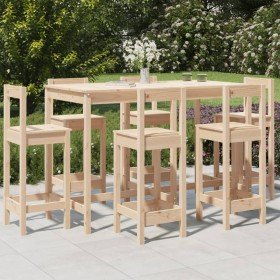 Set de mesa y taburetes altos jardín 7 pzas madera maciza pino