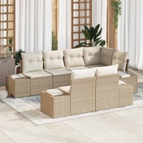 Conjunto de sofá de jardín 7 pcs beige y crema Poliratán