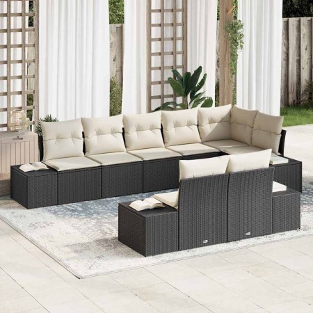 Conjunto de sofá de jardín 8 pcs Negro y crema Poliratán
