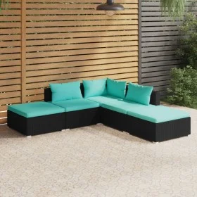 5-teiliges Gartenmöbel-Set und schwarze synthetische Rattankissen von vidaXL, Gartensets - Ref: Foro24-3101609, Preis: 467,36...