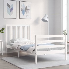 Estructura de cama con cabecero madera maciza blanco 90x200 cm