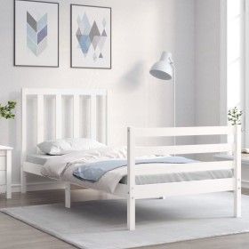 Estructura de cama con cabecero madera maciza blanco 90x200 cm de vidaXL, Camas y somieres - Ref: Foro24-3193777, Precio: 97,...