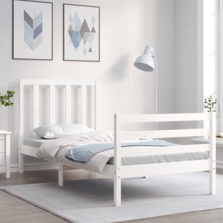 Weißer Massivholzbettrahmen mit Kopfteil 90x200 cm von vidaXL, Betten und Lattenroste - Ref: Foro24-3193777, Preis: 97,05 €, ...