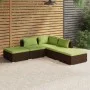 Set sofás de jardín 5 piezas y cojines ratán sintético marrón de vidaXL, Conjuntos de jardín - Ref: Foro24-3101612, Precio: 4...
