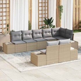 Conjunto de sofá de jardín 8 pcs beige y gris Poliratán