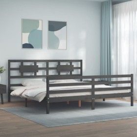 Gray solid wood bed frame with headboard 200x200 cm by vidaXL, Beds and slatted bases - Ref: Foro24-3194463, Price: 176,53 €,...