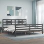 Gray solid wood bed frame with headboard 200x200 cm by vidaXL, Beds and slatted bases - Ref: Foro24-3194463, Price: 176,53 €,...