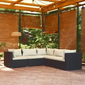 5-teiliges Gartenmöbel-Set und schwarze synthetische Rattankissen von vidaXL, Gartensets - Ref: Foro24-3101695, Preis: 452,88...