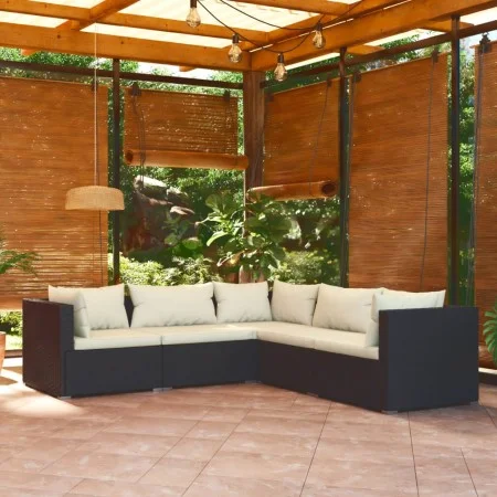 5-teiliges Gartenmöbel-Set und schwarze synthetische Rattankissen von vidaXL, Gartensets - Ref: Foro24-3101695, Preis: 452,88...