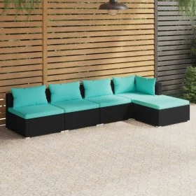 5-teiliges Gartenmöbel-Set und schwarze synthetische Rattankissen von vidaXL, Gartensets - Ref: Foro24-3101625, Preis: 496,10...