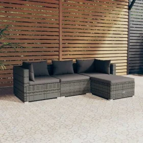 4-piece garden furniture set with gray synthetic rattan cushions by vidaXL, Garden sets - Ref: Foro24-3101645, Price: 400,32 ...