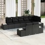 Conjunto de sofá de jardín con cojín 8 pcs Negro Poliratán