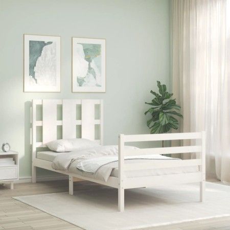 Weißer Massivholzbettrahmen mit Kopfteil 100x200 cm von vidaXL, Betten und Lattenroste - Ref: Foro24-3194107, Preis: 115,85 €...