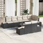 Conjunto de sofá de jardín 9 pcs Negro y crema Poliratán