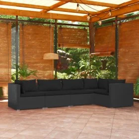 5-teiliges Gartenmöbel-Set und schwarze synthetische Rattankissen von vidaXL, Gartensets - Ref: Foro24-3101688, Preis: 489,09...